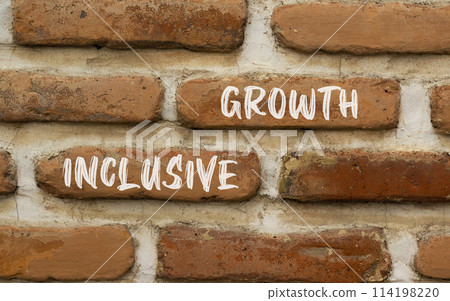 Inclusive growth symbol. Concept words Inclusive growth on beautiful brown brick wall. Beautiful brown brick wall background. Business inclusive growth concept. Copy space. Inclusive growth symbol. Concept words Inclusive growth on beautiful brown brick wall. Beautiful brown brick wall background. Business inclusive growth concept. Copy space. 114198220