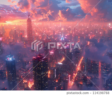 Illustration of a futuristic cityscape in anime style Illustration of a futuristic cityscape in anime style 114198788
