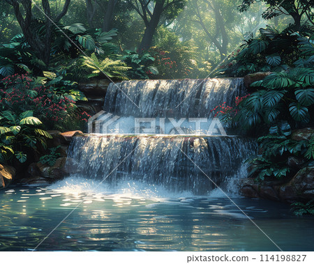 Waterfall oasis digitally created in Photoshop 114198827