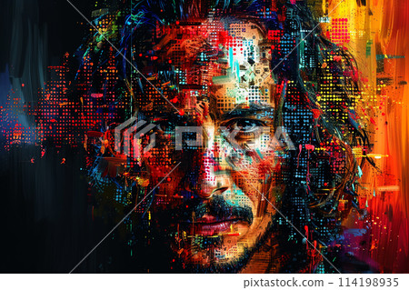 Pixelated Portrait of an Iconic Historical Figure The face blurs into a grid 114198935