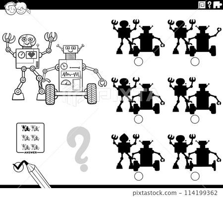 shadow activity with cartoon robots coloring page shadow activity with cartoon robots coloring page 114199362