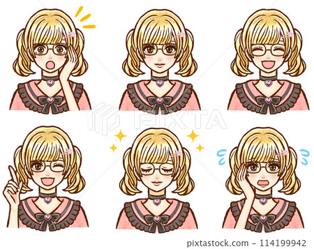Illustration material set 4 of adult women with twin tails 114199942