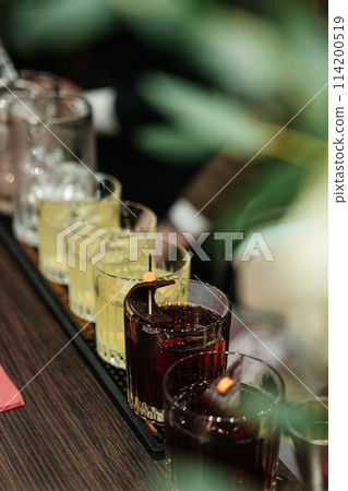 Beautiful cocktails at the bar. 114200519