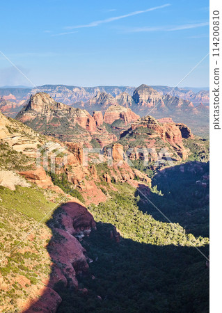 Aerial View of Sedona Red Rock Cliffs with Verdant Flora 114200810
