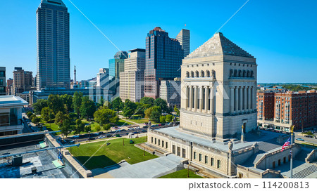 Aerial View of Neoclassical Building Amidst Indianapolis Skyscrapers 114200813