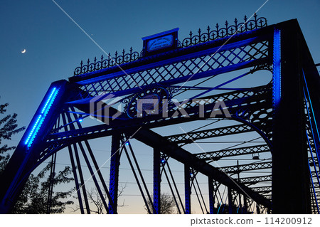 Illuminated Wells Street Bridge Detail at Dusk in Fort Wayne, Indiana 114200912