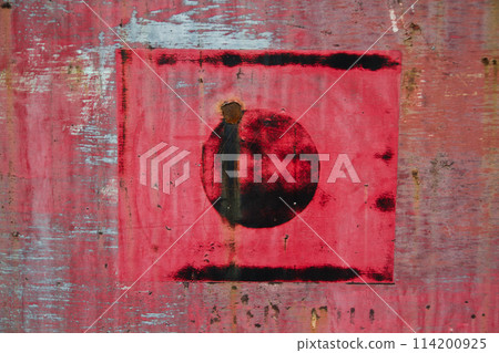 Abstract Aged Red Square and Circle on Weathered Urban Surface Abstract Aged Red Square and Circle on Weathered Urban Surface 114200925