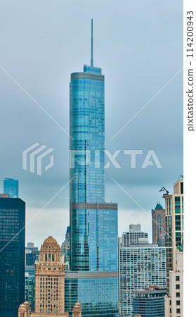 Aerial Chicago Skyline with Modern Skyscraper and Historic Buildings Aerial Chicago Skyline with Modern Skyscraper and Historic Buildings 114200943