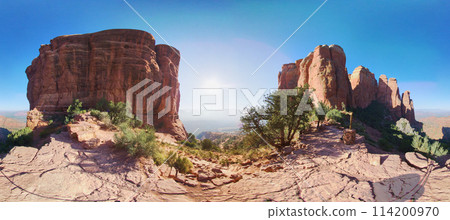 Sedona Red Rock Cliffs and Desert Flora Panoramic View 114200970