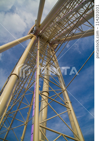 Upward View of Illuminated Ferris Wheel in Gatlinburg, Tennessee 114201031