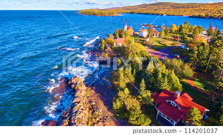 Aerial Golden Hour at Eagle Harbor Lighthouse, Michigan 114201037