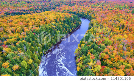 Aerial Autumn Tapestry of Tahquamenon River and Forest Aerial Autumn Tapestry of Tahquamenon River and Forest 114201106