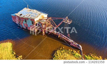 Aerial View of Abandoned Quincy Dredge in Decay, Michigan Aerial View of Abandoned Quincy Dredge in Decay, Michigan 114201350