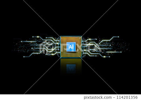 The computer processor for AI artificial intelligence machine learning on black background 114201356