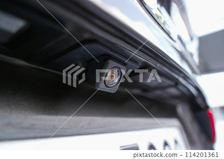 Close up of car rear view camera equipment on car trunk 114201361