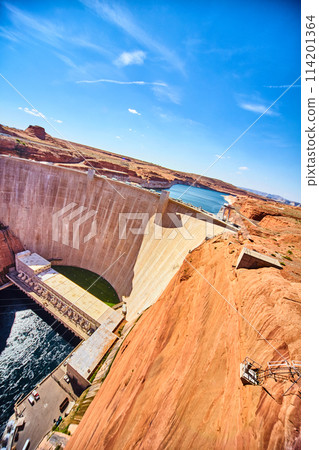 Monumental Dam in Desert Landscape, Arizona - Elevated View Monumental Dam in Desert Landscape, Arizona - Elevated View 114201364