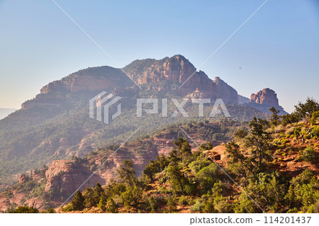 Sedona Red Rock Mountains, Lush Desert Vegetation, Daytime Warm Glow Sedona Red Rock Mountains, Lush Desert Vegetation, Daytime Warm Glow 114201437