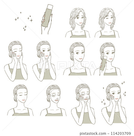Beauty: Illustration set of a woman's upper body in profile 114203709