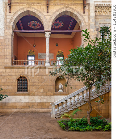 Traditional Mamluk Architecture Courtyard big balcony and Staircase in the Afternoon 114203910