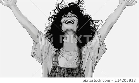 A woman cheering after solving a big problem or completing a big job 114203938