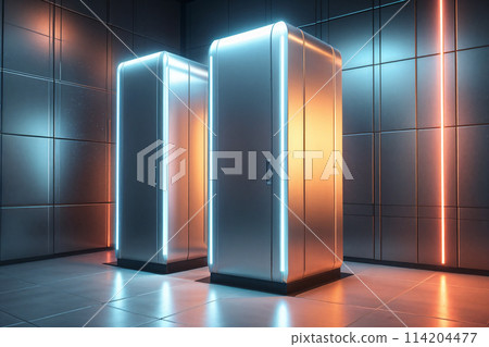 Futuristic server room or computer server 3D rendering Futuristic server room or computer server 3D rendering 114204477