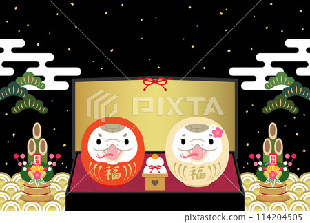 2025 Year of the Snake New Year's card Red and white snake daruma and gold screen [black] No text 114204505