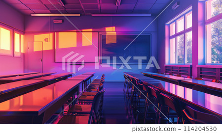 Lecture class desktop background. Room college. Modern college classroom with blank blackboard and window. Lecture class desktop background. Room college. Modern college classroom with blank blackboard and window. 114204530