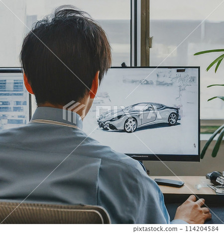 設計師 4 一邊看著顯示器一邊考慮汽車設計 設計師 4 一邊看著顯示器一邊考慮汽車設計 114204584