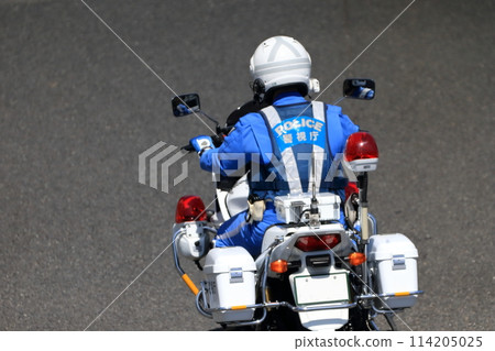 A police motorcycle on patrol 114205025