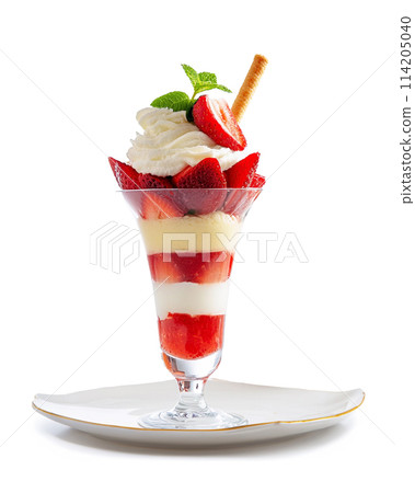 Luxurious strawberry parfait, cut-out on white background Luxurious strawberry parfait, cut-out on white background 114205040