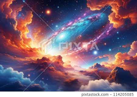 色彩斑斕的宇宙星雲奇觀背景3D渲染 114205085