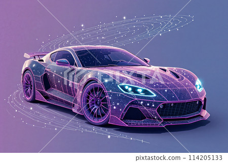 線條圍繞組成紫色的未來感汽車三維渲染 線條圍繞組成紫色的未來感汽車三維渲染 114205133