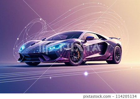 線條圍繞組成紫色的未來感汽車三維渲染 114205134
