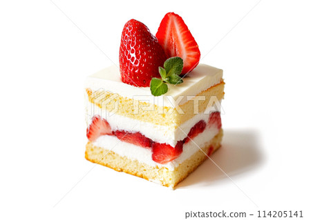 Strawberry shortcake, cut out on white background 114205141
