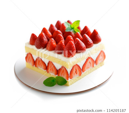 白色背景上的方形草莓酥餅切口 114205187