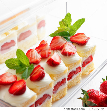 Square shaped strawberry shortcake 114205194