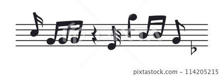 Music note sheet icon staff vector, melody music note key sheet, vector sheet music, musical notes melody Music note sheet icon staff vector, melody music note key sheet, vector sheet music, musical notes melody 114205215