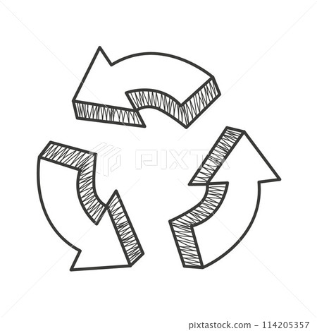 Recycle arrow symbol hand drawn, Recycling triangle black icon vector Recycle arrow symbol hand drawn, Recycling triangle black icon vector 114205357