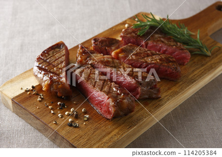 Ribeye steak made from grass-fed New Zealand beef 114205384