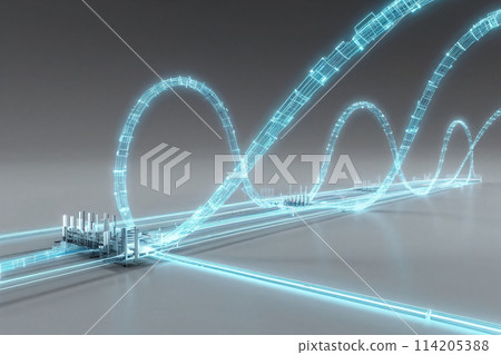 Blue moving light rail data transmission concept background 114205388