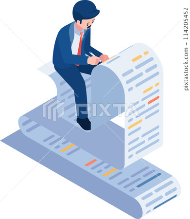 Isometric Businessman Writing on Document 114205452