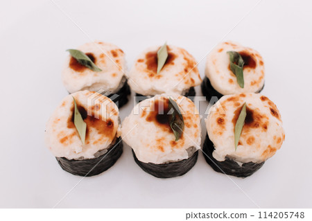 Sushi roll with mayonnaise cheese. 114205748