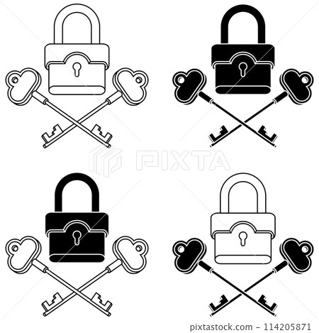 Metal padlock with old keys Metal padlock with old keys 114205871