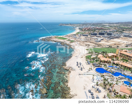 Aerial view of beach in Cabo San Jose, Baja California Sur, Mexico 114206090