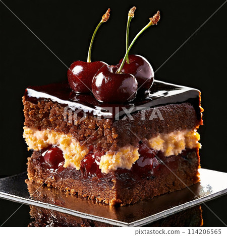 American cherry and chocolate cake on black background American cherry and chocolate cake on black background 114206565