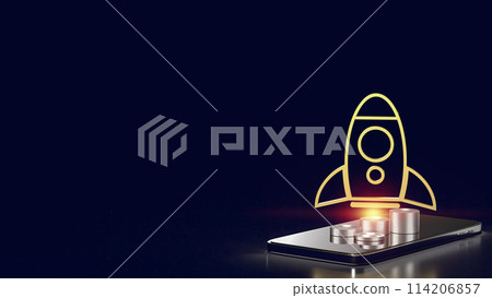 The rocket and coins on mobile for startup or technology concept 3d rendering. 114206857