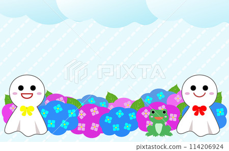 Rainy season teru teru bouzu and hydrangea frame illustration Rainy season teru teru bouzu and hydrangea frame illustration 114206924