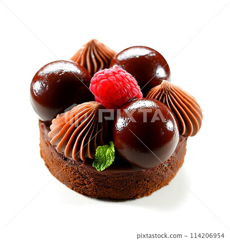 Raspberry and chocolate cake isolated on white background Raspberry and chocolate cake isolated on white background 114206954