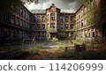 Illustration of a dilapidated school building 114206999