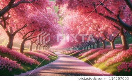 Illustration of cherry blossom trees 114207003